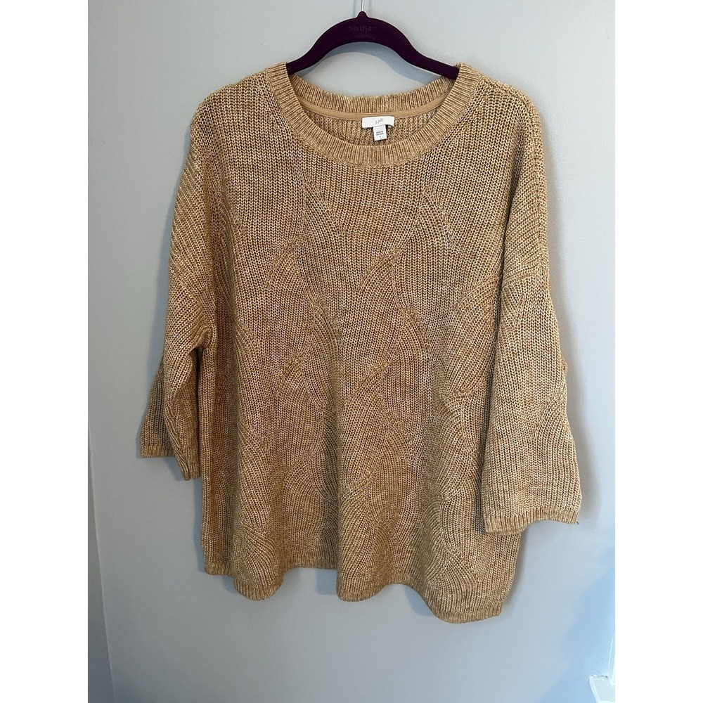 J. Jill Women's Pullover Sweater‎ L Cable Knit Crew Neck Relaxed Fit,  Brown